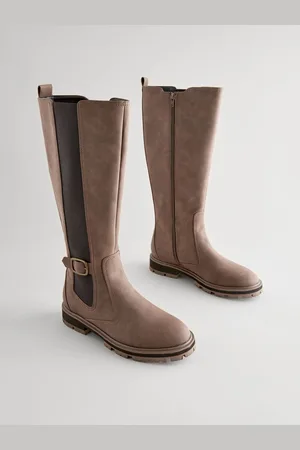 Next Chocolate Brown Extra Wide Fit Forever Comfort Knee High Buckle Chelsea Boots AU 7 XW (EU 38)