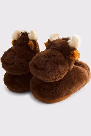 Abercrombie & Fitch Moose Fluffy Brown Slippers S-M