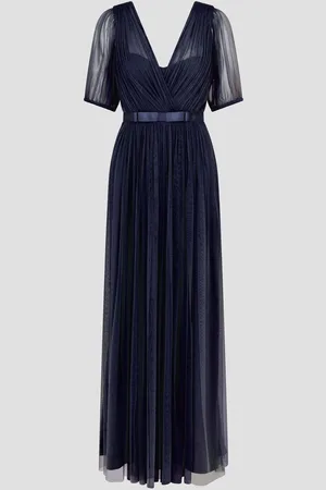 Monsoon Ellie Sheer Sleeve Plunge Tulle Maxi Dress AU 12