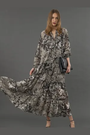 Religion Sunset Tiered Maxi Dress In Dark Ditsy Floral Print AU 10