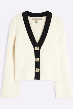 River Island Cream Asymmetric Tipped Cardigan L