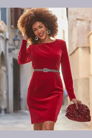 Sosandar Velvet Pencil Dress With Embellished Belt AU 14