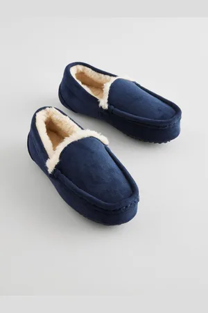 Next Navy Blue with Neutral Warm Lining Cosy Moccasin Slippers AU 11 (EU 29)