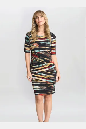 Gina Bacconi Rene Stripe Print Layered Dress AU 20