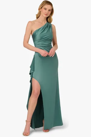 Adrianna Papell One Shoulder Satin Crepe Gown AU 10