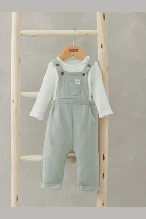 Mamas & Papas Green Sweat Dungaree & Bodysuit Set 3