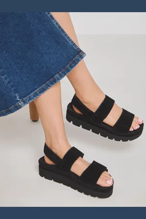 Simply Be Black Extra Wide Fit Chunky Suede Touch And Close Sandals AU 11 (EU 42)
