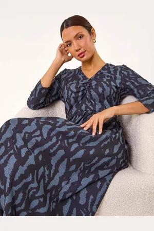 Roman Textured Wave Print V-Neck Midi Dress AU 12
