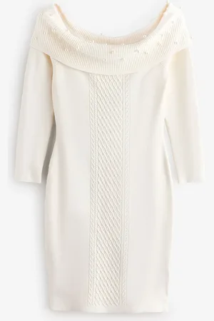 Guess Amber Knitted Pearl Off Shoulder 100% Cotton Dress XL