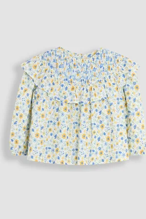 JoJo Maman Bébé White Sunflower Smocked Ruffle Blouse 104110cm