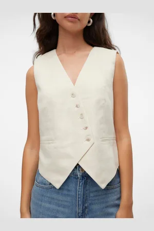 VERO MODA Cream Asymetric Button Waistcoat AU 8