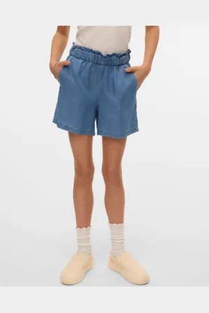 VERO MODA High Rise Lightweight Denim Frill Shorts 140146cm