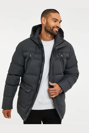 Threadbare Grey Hooded Showerproof Puffer Coat L