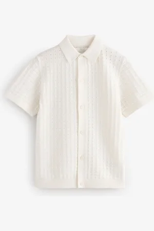 Next Short Sleeve Knitted Button Through 100% Cotton Polo Shirt (3-16yrs) 14 Years (164cm)