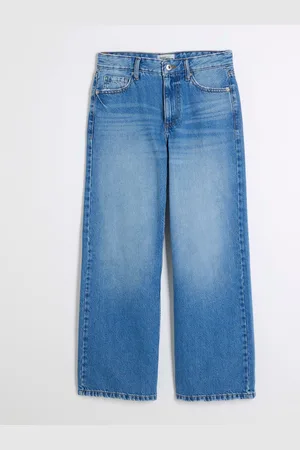 River Island Blue Petite High Waisted Relaxed Straight 100% Cotton Jeans AU 8 XS