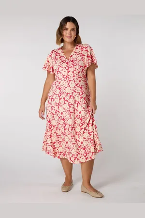 Live Unlimited London Curve Raspberry Floral Print Flutter Sleeve Wrap Dress AU 24