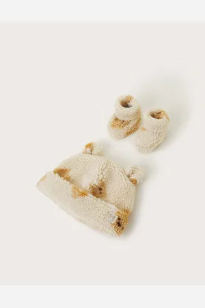 Monsoon Natural Natural Baby Fleece Bear Hat and Boot Set 7480cm
