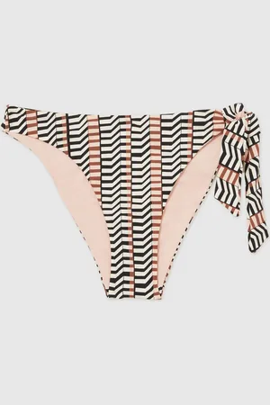 Reiss Black/Brown Charlie Chevron-Stripe Bikini Bottoms AU 12