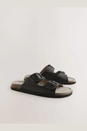 Next Black Suede Extra Wide Fit Forever Comfort Double Strap Footbed Sandals