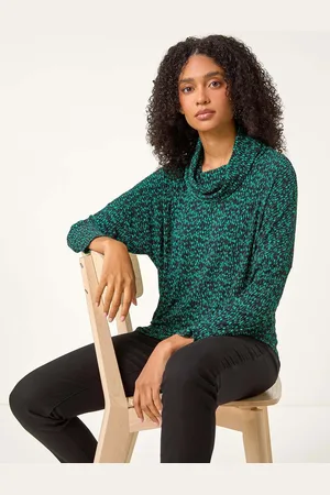 Roman Green Print Relaxed Cowl Neck Tunic Top AU 16