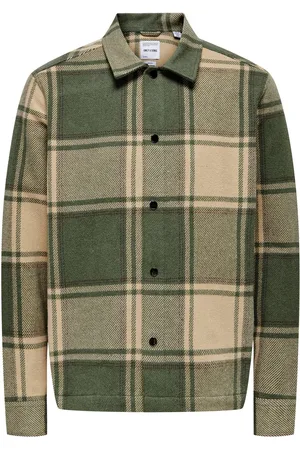 Only & Sons Green Checked Long Sleeve Button Over Shirt XL