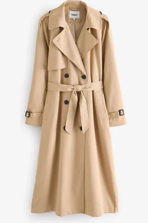 ONLY Cream Longline Double Breasted Trench Coat AU 10