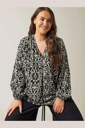 Evans Damask Print Pleated Front Black Top AU 18