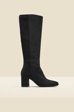 Sosandar Black Stretch Suede Low Block Heel Knee High Boots AU 7 (EU 38)