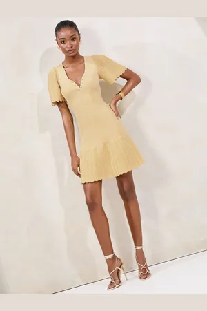 Lipsy London Petite Knitted Metallic Sparkle V-Neck Flute Sleeve Mini Dress AU 10