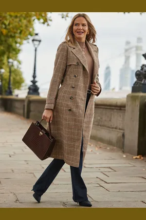 Sosandar Brown Heritage Check Trench Coat AU 12