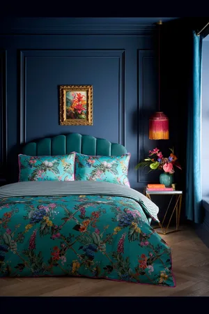 Laurence Llewelyn-Bowen Teal Cotswold Fantasia 100% Cotton Duvet Cover Set Double