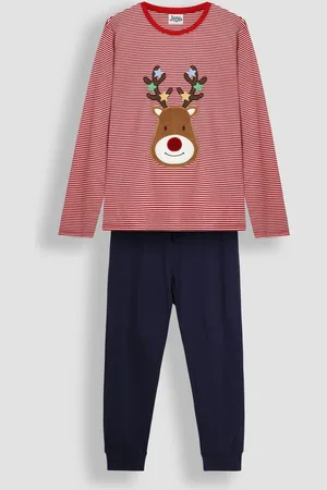 JoJo Maman Bébé Red Mens Reindeer Pyjamas Set M