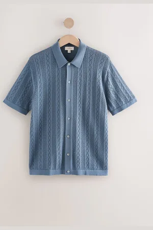 Next Regular Fit Silk Rich Signature Short Sleeve Pointelle Knit Button-Through Polo Shirt XL