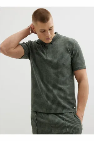 River Island Slim Fit Jacquard Zip Polo Shirt L