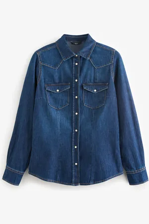 Next Fuller Bust Seam Detail Fitted Denim Western Shirt AU 10 Tall