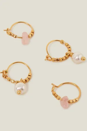 Accessorize Gold 14ct Plated Tourmaline Pearl Hoops Earrings 2 Pack One