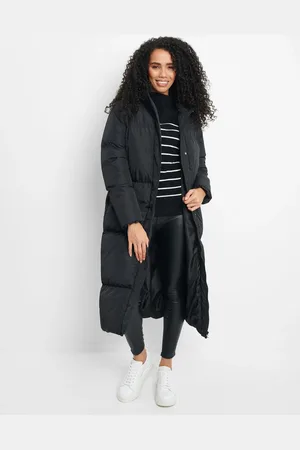 Threadbare Black Petite Longline Hooded Padded Coat AU 10
