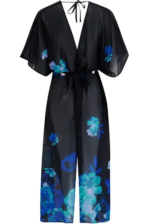 Pour Moi Black Luxe Chiffon Maxi Tie Waist Kimono Cover-Up AU 10