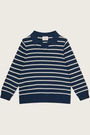 Monsoon Blue Stripe Knit 100% Cotton Polo Jumper 12