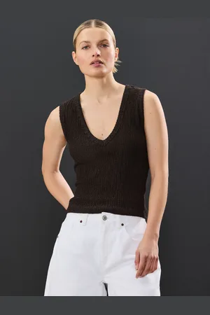 Next Chocolate Brown Sleeveless Textured V-Neck Tank Top AU 14