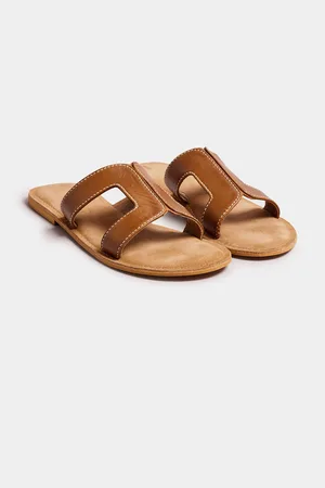 Long Tall Sally Brown Tan Leather Cut Out Mule Sandals In Standard Fit AU 11 (EU 42)