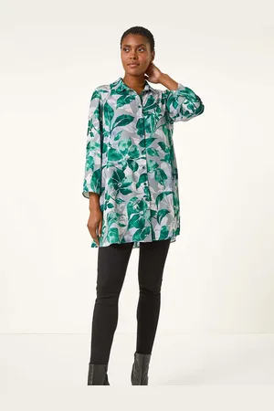 Roman Leaf Print Button Detail Sleeve Shirt AU 14