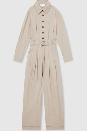 Reiss Neutral Abigail Tailored Wide Leg Jumpsuit AU 16
