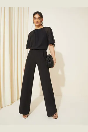 Friends Like These Black Petite Chiffon Flutter Sleeve Wide Leg Jumpsuit AU 16