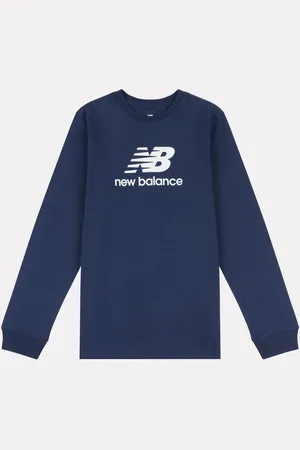 New Balance Blue Boys 100% Cotton Stacked Logo Long Sleeve T-Shirt 14