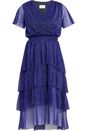 Gina Bacconi Cheri Metallic Knit Tiered Dress AU 14