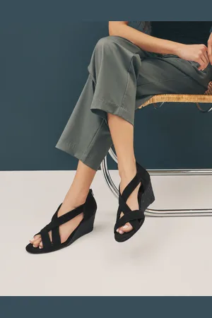 Next Black Forever Comfort Premium Leather With Motionflex Soft Twist Espadrille Wedges AU 9 (EU 41)