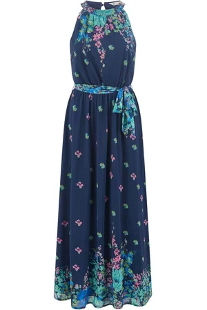 Yumi Mirror Floral Print Maxi Halter Neck Dress AU 14
