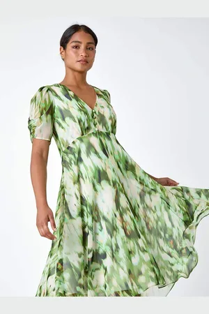 Roman Abstract Print Hanky Hem Chiffon Dress AU 20