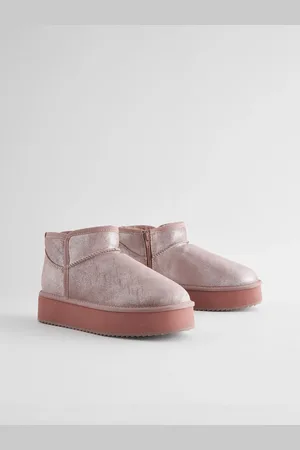 Next Dusky Pink Metallic Shower Repellent Suede Faux Fur Lined Platform Boots AU 5 (EU 35.5)